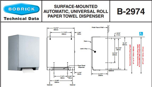 Bobrick B-29744 Semi-Recessed Automatic Roll Paper Towel Dispenser