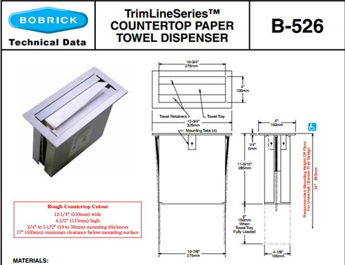 Bobrickb 526 Countertop Mounted Paper Towel Dispenser America