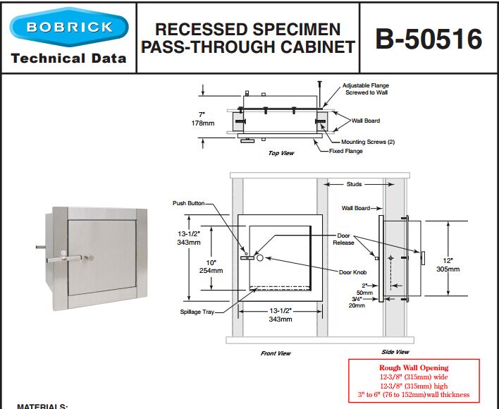 Recessed Specimen Pass Through Cabinet America Bobrick